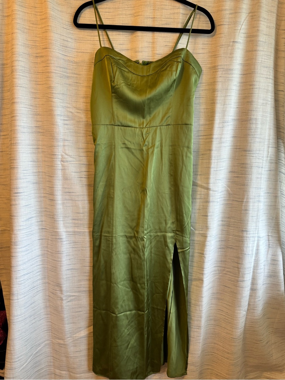 Abercrombie & Fitch Olive Green Satin Midi Slip Dress